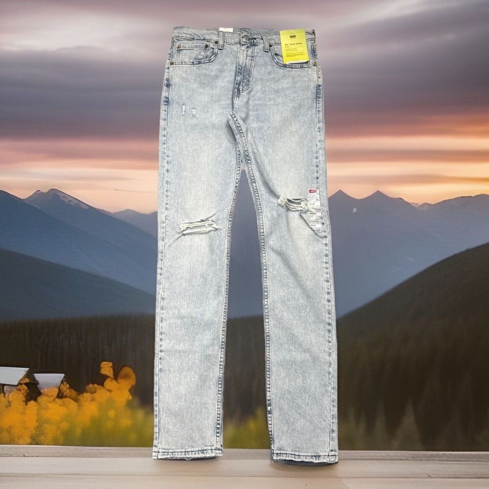 Levi's 512 Slim Taper Jeans Mens 32x36 Measures 32x35.5 Blue Distressed Stretch